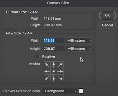 adobe photoshop canvas size command