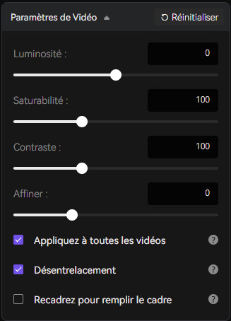 Ajuster les paramètres vidéo