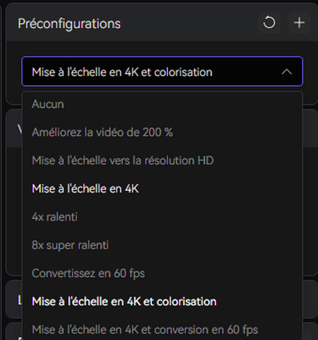 Sélectionner des préconfigurations